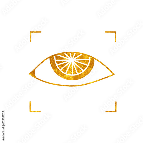 Face recognition eye scanner drawing in gold color style