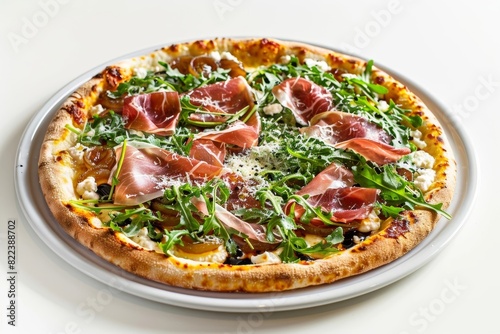 Homemade Crust Pizza with Prosciutto, Caramelized Onions, and Arugula