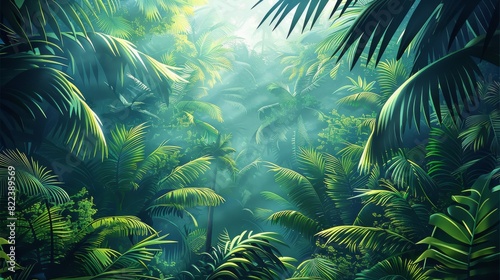 Tropical rainforest texture  realistic illustration  Bright and colorful illustration. Generative AI.