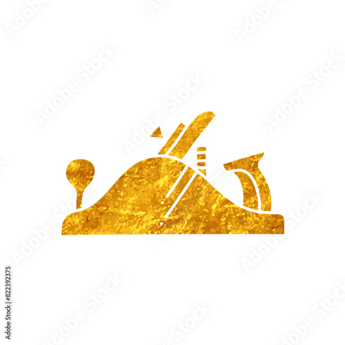 Hand plane drawing in gold color style