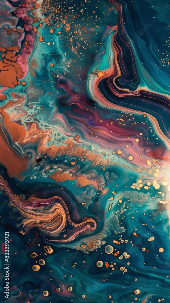 Brightly colored fluid painting on a surface of water Brightly colored fluid painting on a surface of water