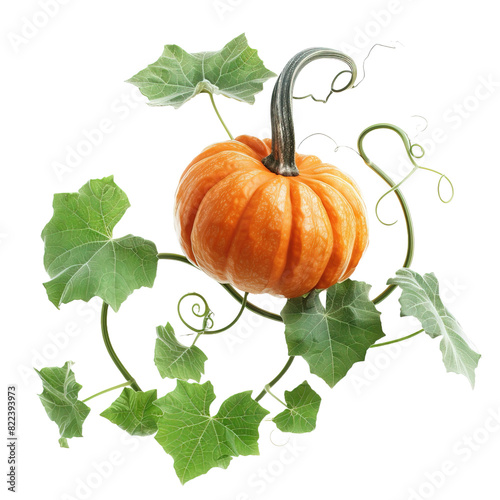 Pumpkin leaves vine plant stem and tendrils on white background,png