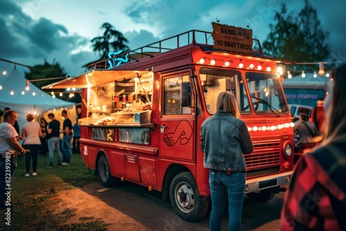 food truck in city festival, selective focus