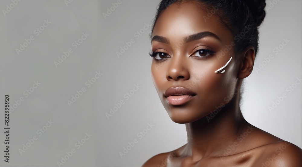 Beautiful attractive black woman model with skin care facial treatment concept Beautiful attractive black woman model with skin care facial treatment concept
