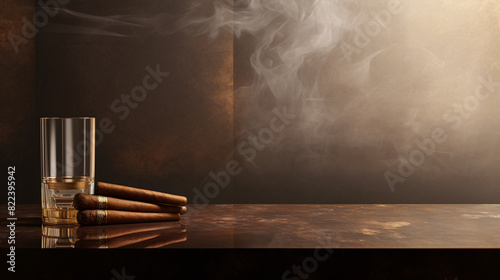 Simple and Luxury Background with Cuban Cigars and Smoke with Copy Space