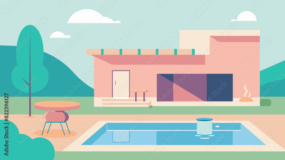 Pastel Minimalist Swimming Pool Interior Vector Art Pastel Minimalist Swimming Pool Interior Vector Art