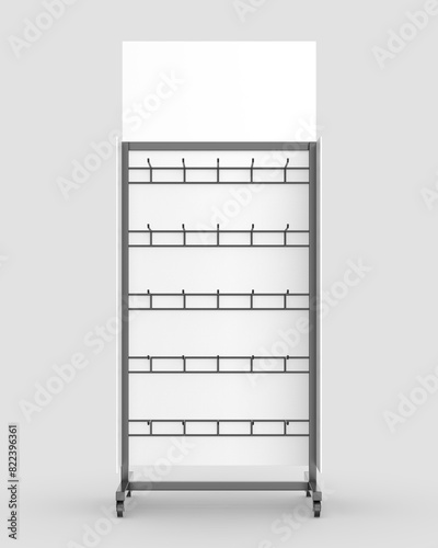 Hook peg accessory display stand, retail display stand with hook for product , display stand template 3d render illustration.