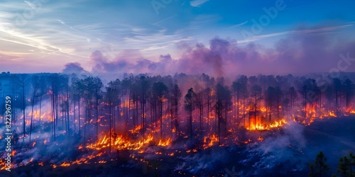 Pine Forest Ravaged by Wildfire Amid Global Environmental Crisis. Concept Wildfire Devastation, Environmental Crisis, Pine Forest Destruction, Global Impact, Climate Change Effects