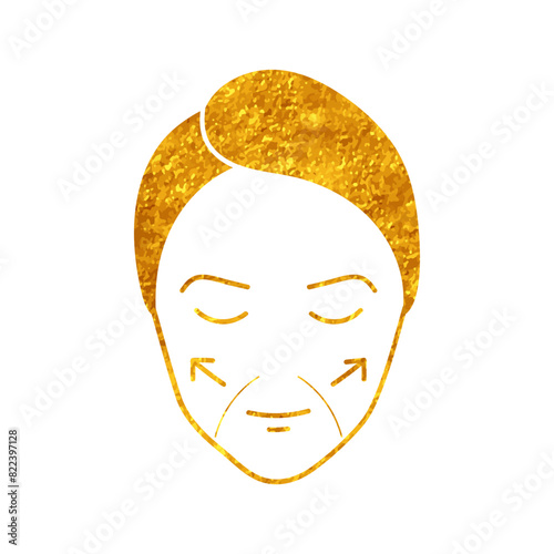 Women beauty face plastic surgery cheeks augmentation drawing in gold color style