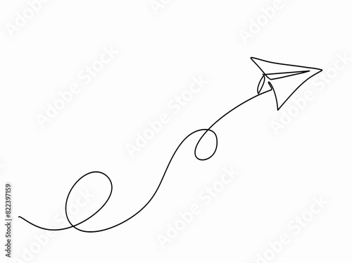 continuous line of paper plane, Cartoon doodle isolated on white background,Vector Illustration design, Arrow, Vector Illustration