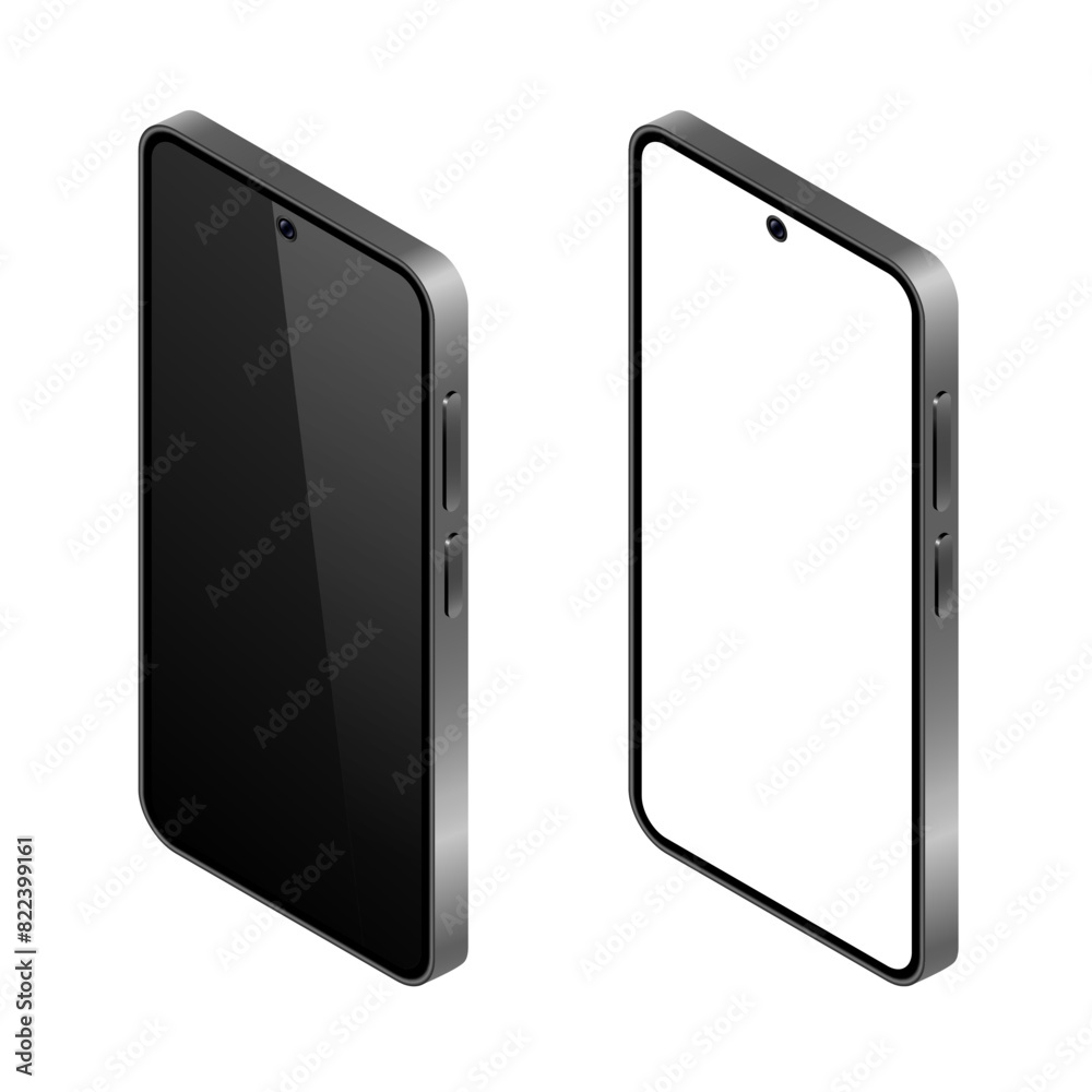 3D smartphone. Isometric vector smartphone with black and white screen. Vector illustration isolated on white background. 3D smartphone. Isometric vector smartphone with black and white screen. Vector illustration isolated on white background.