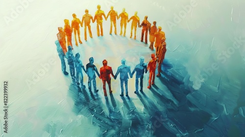 Artwork of a group of people standing together in a circle, supporting each other on the journey to success photo