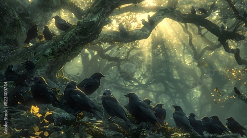 A group of birds perched among the branches of the Angel Oak, adding to the sense of life and vitality in this ancient woodland. List of Art Media Photograph inspired by Spring magazine © sakareeya