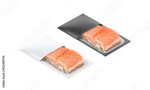 Blank transparent pack with black and white label salmon mockup