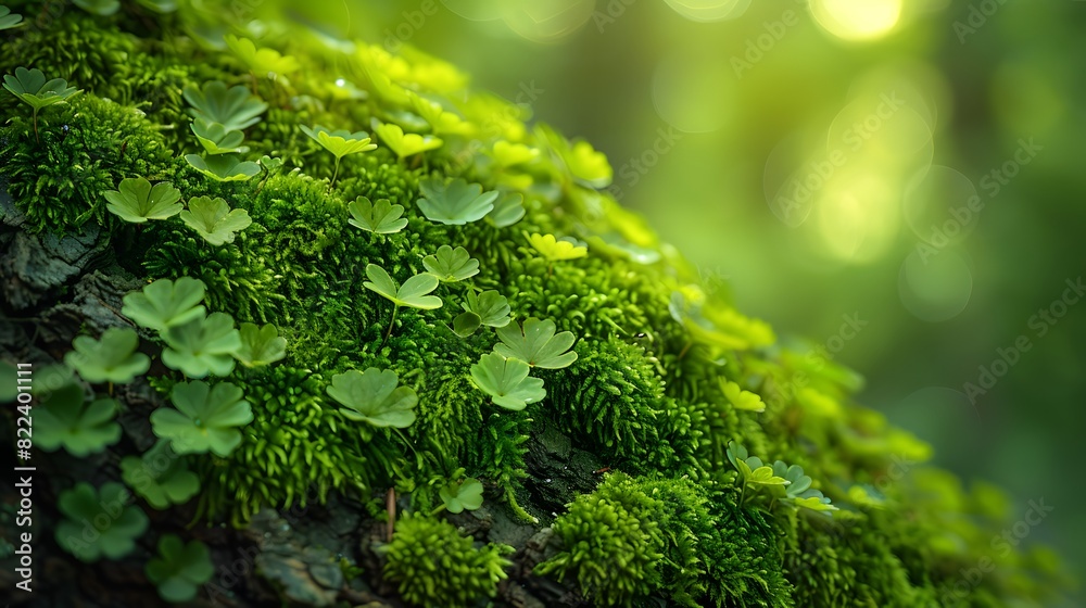 A close-up of a tree trunk covered in moss and ferns, with shades of green creating a rich and textured surface. List of Art Media Photograph inspired by Spring magazine A close-up of a tree trunk covered in moss and ferns, with shades of green creating a rich and textured surface. List of Art Media Photograph inspired by Spring magazine