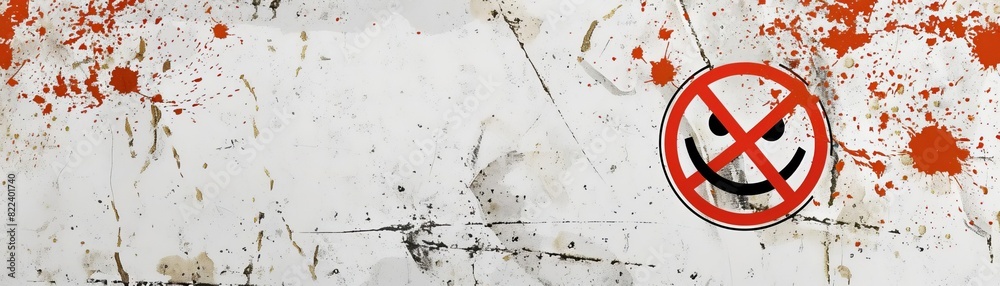 Fototapeta premium Illustration of a prohibition sign with the text No Smiling in bold letters on a white backdrop