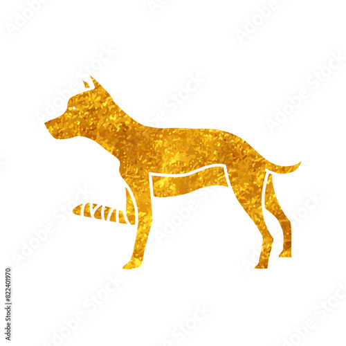 Leg injured dog drawing in gold color style