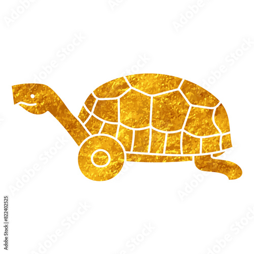 Injured tortoise leg drawing in gold color style