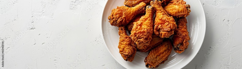 Photo of a delicious platter of fried chicken drumsticks on a clean white surface Photo of a delicious platter of fried chicken drumsticks on a clean white surface