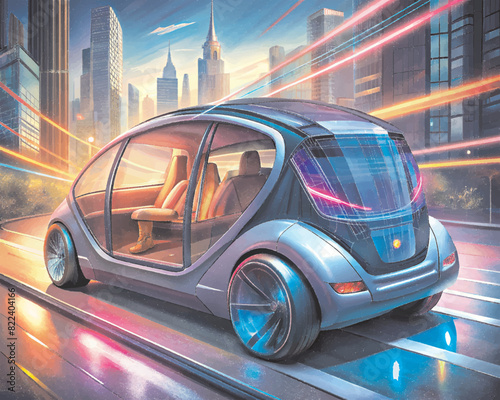 futuristic self-driving car on the highway, futuristic concept, ultra HD, modern city
