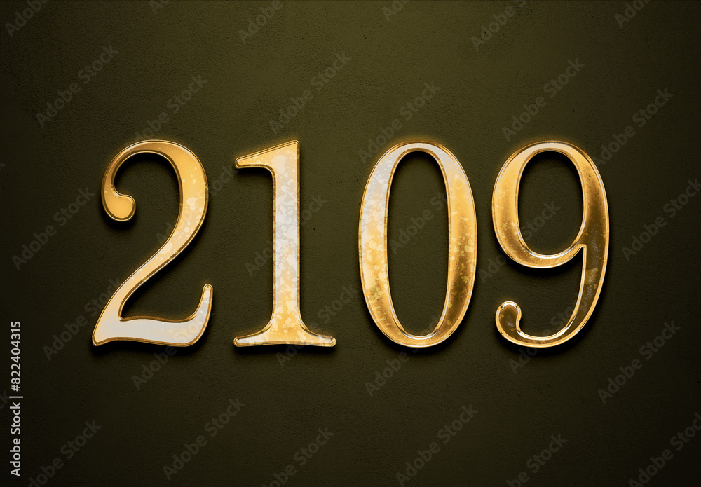 Old gold effect of 2109 number with 3D glossy style Mockup. Old gold effect of 2109 number with 3D glossy style Mockup.