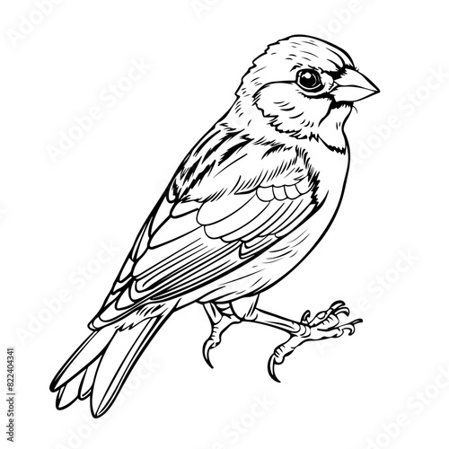 hand drawn illustration of sparrow bird Bird with wings spread in black and white colors
