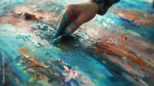 An artist mixes oil paints on a canvas to create a beautiful work of art. photo