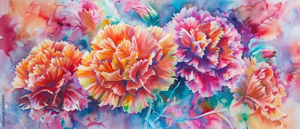 custom made wallpaper toronto digitalA watercolor of carnations, bold and expressive, blooming fiercely in the heart of a bustling, colorful circus