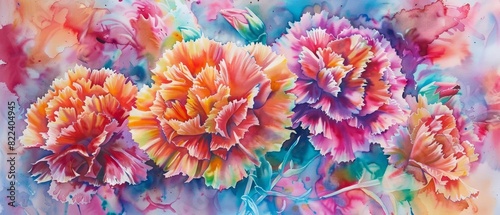 Wallpaper Mural A watercolor of carnations, bold and expressive, blooming fiercely in the heart of a bustling, colorful circus Torontodigital.ca
