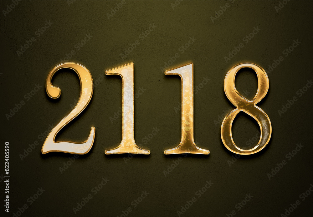 Old gold effect of 2118 number with 3D glossy style Mockup. Old gold effect of 2118 number with 3D glossy style Mockup.