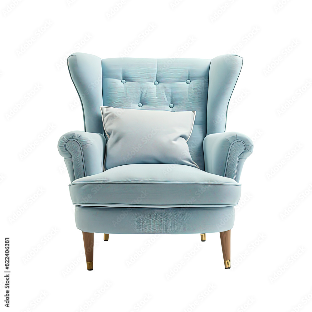 Soft Baby Blue Chair on white background,png