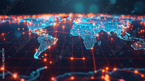 Global Networking Concept with a Digital World Map and Connectivity Lines