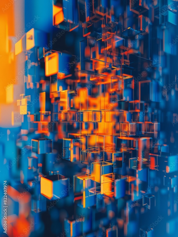 Abstract blue and orange background with squares - Generative Ai Abstract blue and orange background with squares - Generative Ai