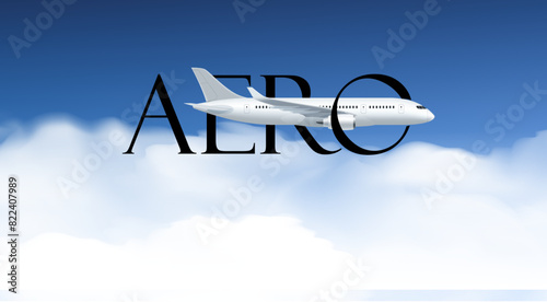 Aero logo with aeroplane in the sky. Business company brand design. Poster, banner, presentation, layout photo