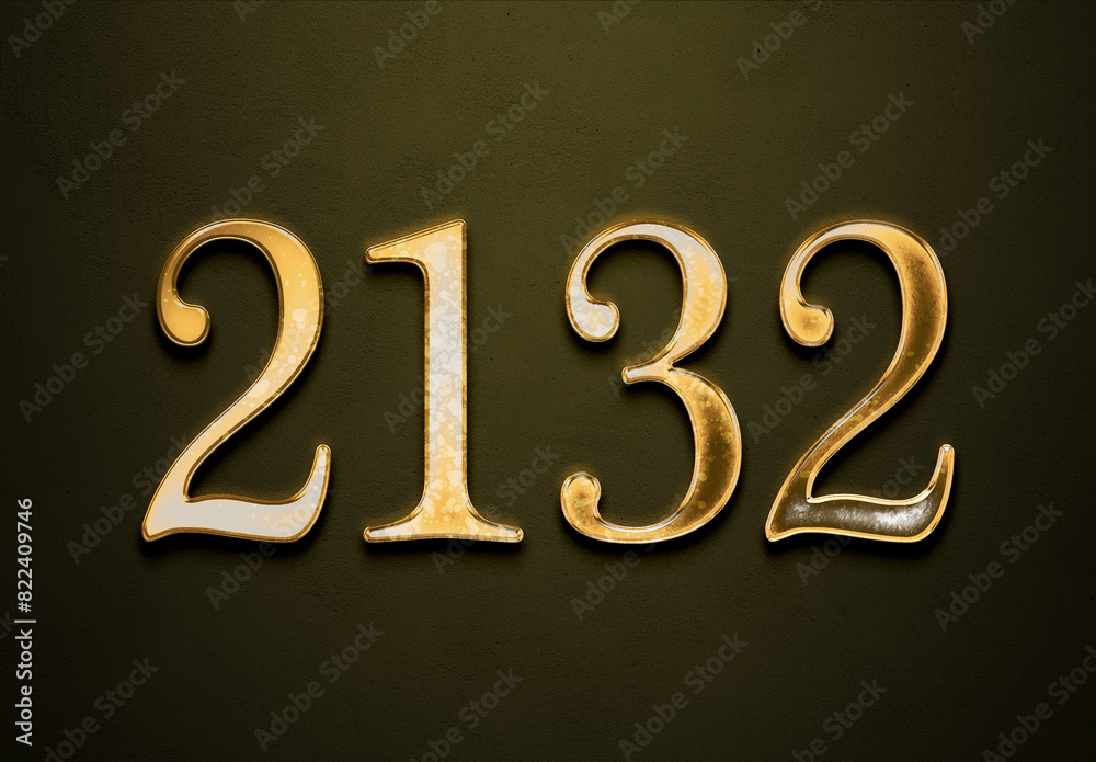 Old gold effect of 2132 number with 3D glossy style Mockup.