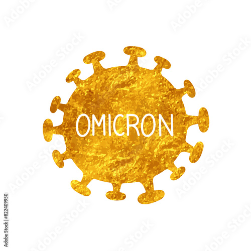 Omicron variant coronavirus drawing in gold color style