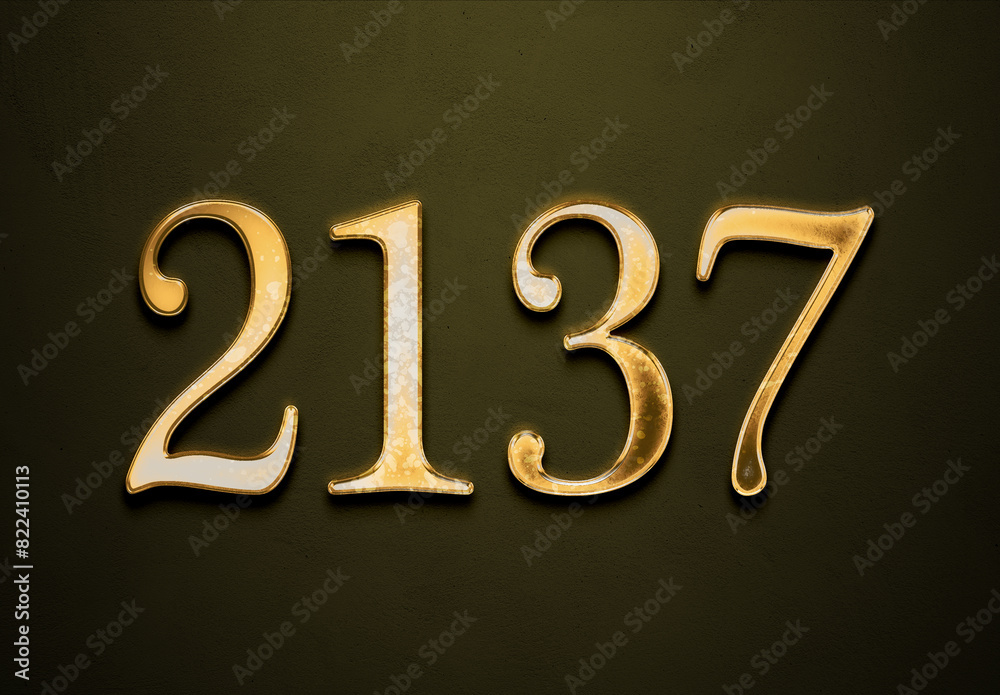 Old gold effect of 2137 number with 3D glossy style Mockup. Old gold effect of 2137 number with 3D glossy style Mockup.