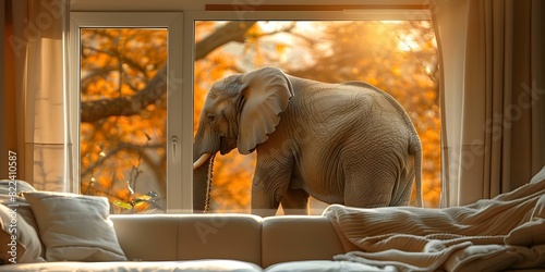 Confronting Uncomfortable Conversations with Humor: The Elephant in the Living Room Window. Concept Humor in Tough Conversations, Dealing with Discomfort, Conversational Icebreakers photo