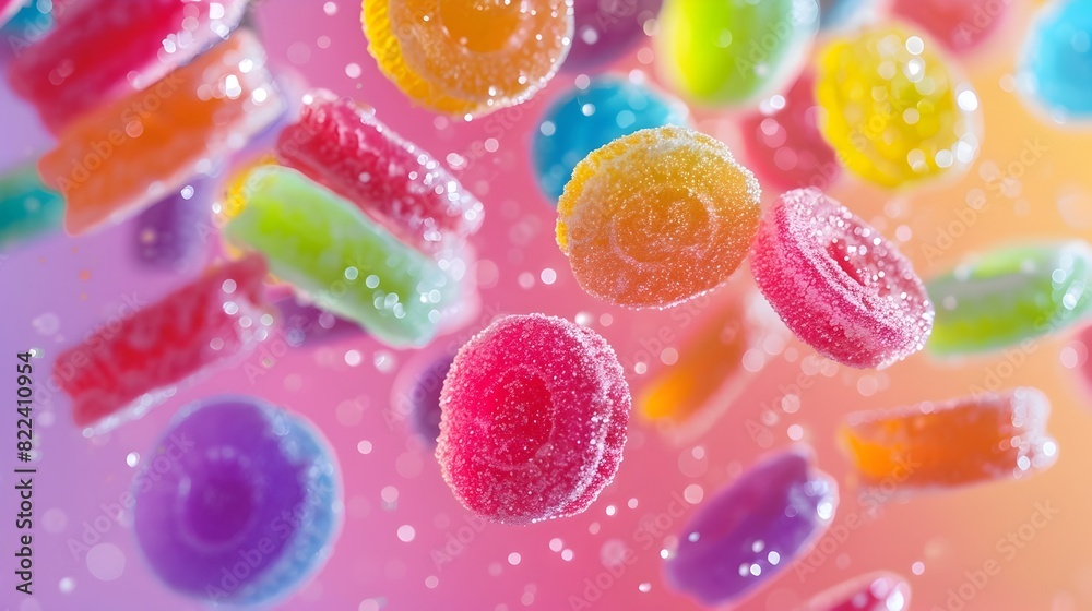 Kaleidoscope of Colorful Gummy Candies Falling and Floating Kaleidoscope of Colorful Gummy Candies Falling and Floating