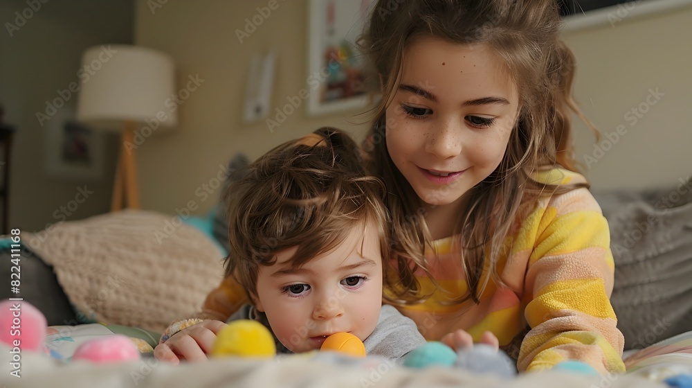 Siblings Enjoying Time Together in Cozy Household Environment with Parenting Advice and Vlog Concept Siblings Enjoying Time Together in Cozy Household Environment with Parenting Advice and Vlog Concept