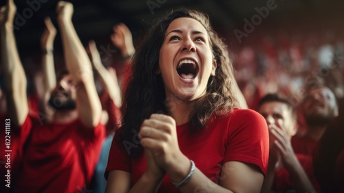 Portrait of a happy sport fans cheering.
