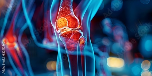 Knee joint pain commonly caused by cartilage wear and inflammation. Concept Knee joint pain, Cartilage wear, Inflammation, Knee injury, Arthritis photo