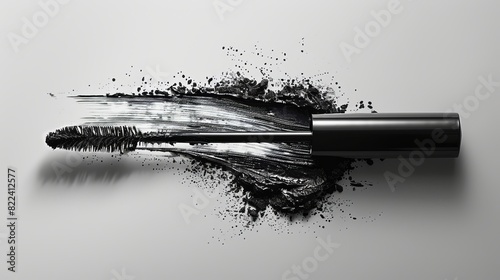 Minimalist capture of a mascara wand against on white background. AI generate illustration