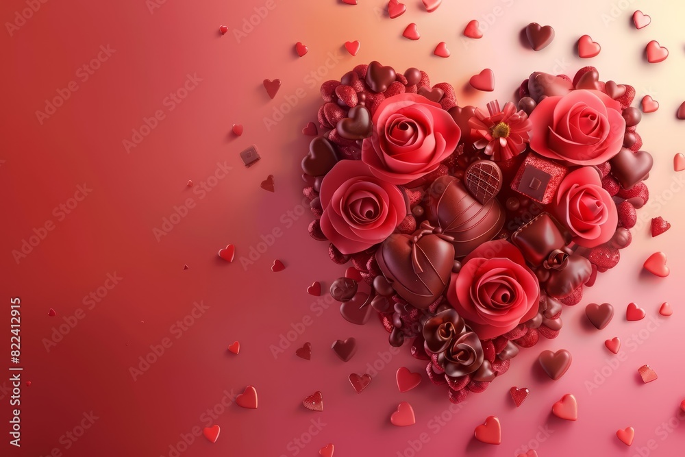 Valentines Day is represented by a solid HUD icon of a heart made of roses and chocolates, designed in solid color style, forming a romantic banner template with copy space Valentines Day is represented by a solid HUD icon of a heart made of roses and chocolates, designed in solid color style, forming a romantic banner template with copy space