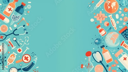 Wallpaper Mural World Health Days podium showcases global health symbols and medical tools, in solid color style, designed as an informative banner template with copy space Torontodigital.ca