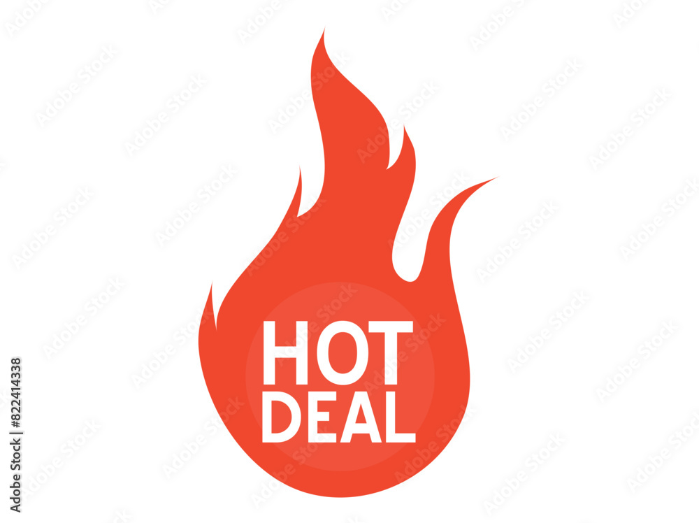 Hot Deal Banner with Fire Icon Isolated On White Background Hot Deal Banner with Fire Icon Isolated On White Background