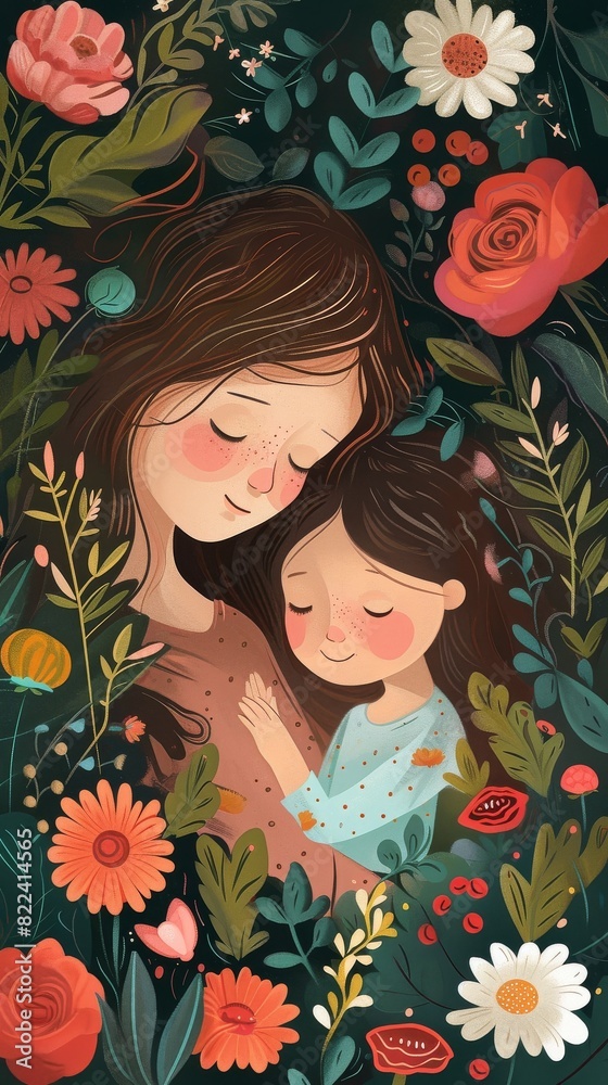 Mother Day illustration featuring a mother and her young child