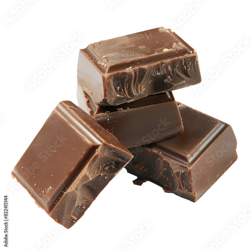 Delicious looking milk chocolate pieces stacked, showcasing indulgence and a rich, sweet flavor