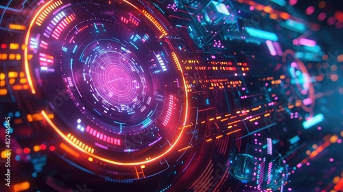 A futuristic digital background with a holographic data display, featuring AI technology concepts, a virtual screen interface design, and elements