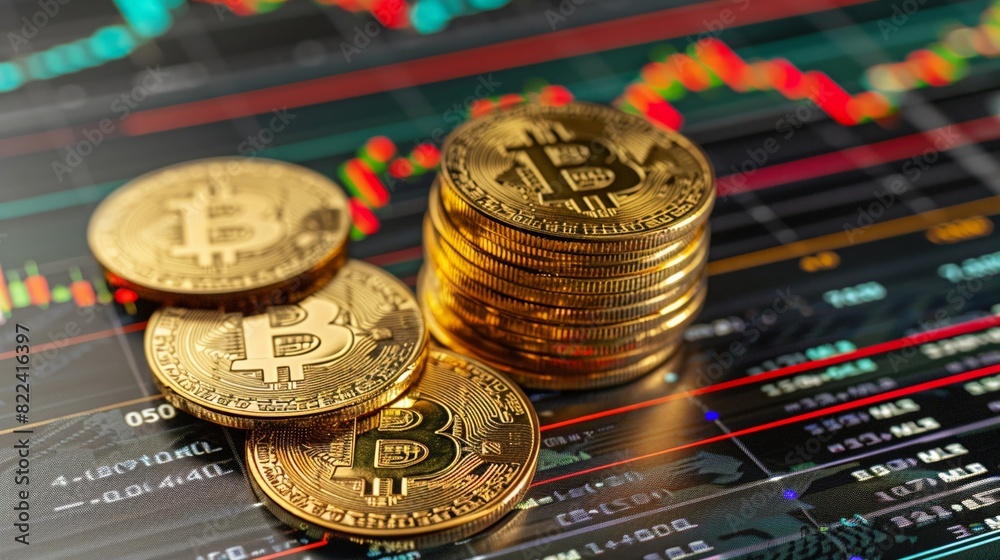 Coin stack with a technical analysis chart vibrant flat and clear backdrop ample text space modern design Coin stack with a technical analysis chart vibrant flat and clear backdrop ample text space modern design